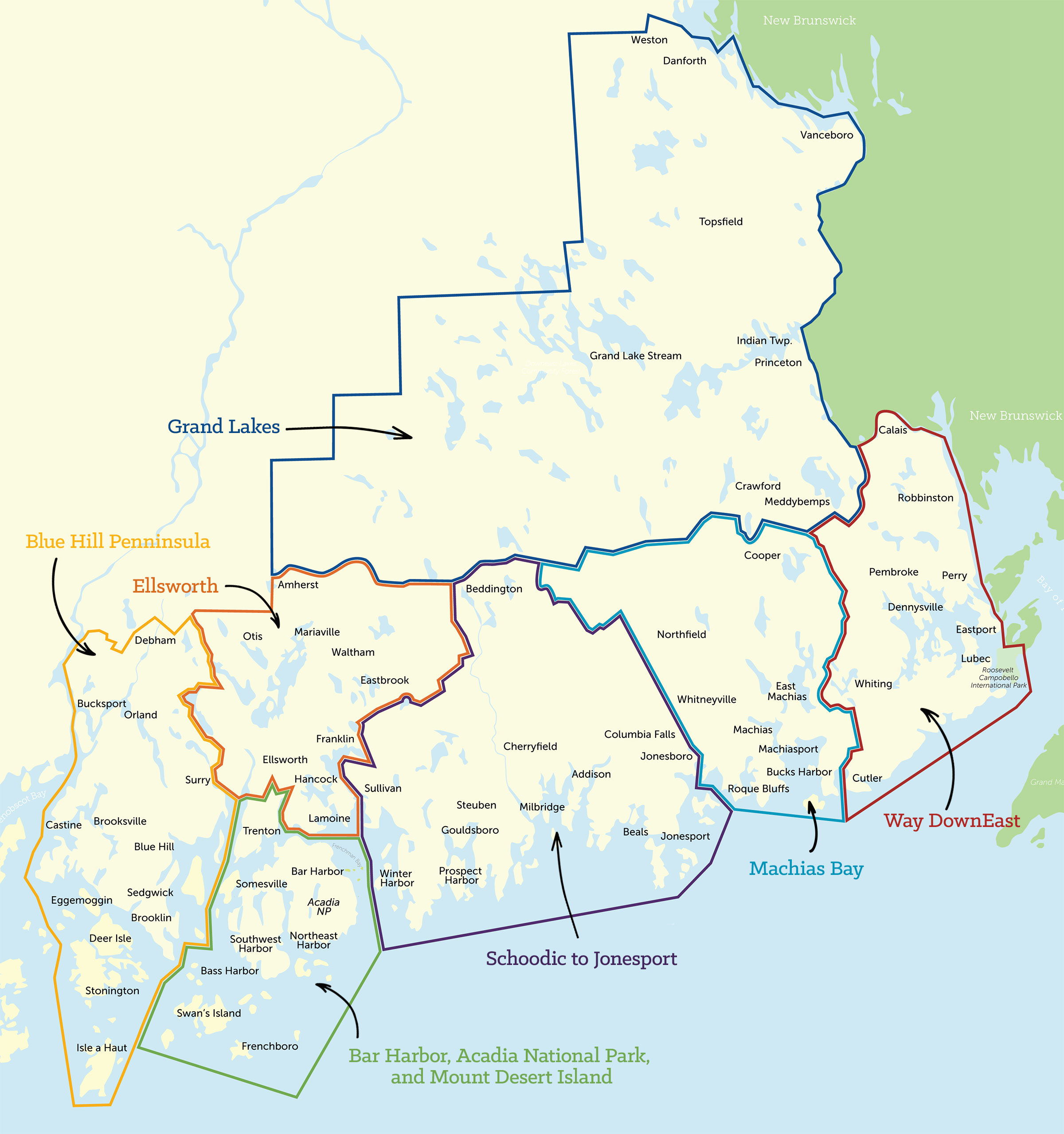 Seven Regions of DownEast Acadia Maine